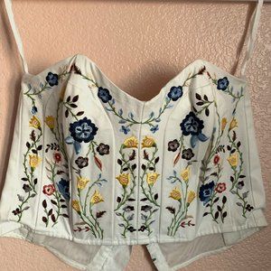 Topshop Embroidered Floral Print Corset Crop